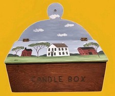 Vintage Colonial Style Hand Painted Wood Hanging Candle Box With Lid picture