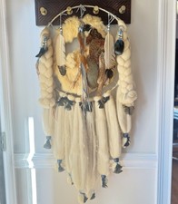 Vintage Native Large Dream Catcher Wall Hanging Fur Feathers 41” Boho picture