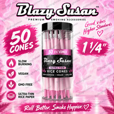 Blazy Susan Pink 1 1/4 Ultra Thin Rice Pre Rolled Cones 50 Count Jar 84mm Vegan picture