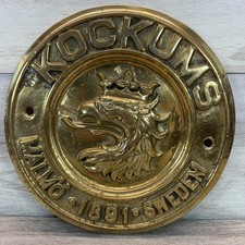 Vintage Kockums Malmö 1891 Sweden Heavy Brass Shipyard Builder Griffin Plaque picture