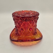 Vintage 60’s Fenton Daisy & Button Amberina Top Hat Votive Toothpick Holder picture