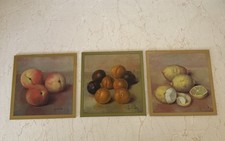 Vtg Henk Bros Fruit Still Life Litho Print Wall Hanging  Felt Back 1971 Lot Of 3 picture