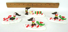 ROMAN CERAMIC CANDY CANE SLED CHRISTMAS FIGURES SET OF 4 VTG 1984 4 1/2