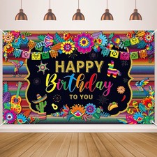 7 * 5ft Mexican Fiesta Themed Happy Birthday Backdrop Mexican Party Decor 7*5ft picture