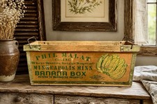 Vintage Wooden Banana Crate Phil Malat Minneapolis mn Wood Fruit Box Handles picture