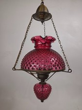 Vintage Mid Century Purple Amethyst Swag Hobnail Light Lamp Ceiling Fixture picture