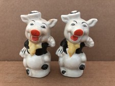 Vintage PIG Anthropomorphic Figural Salt & Pepper Shakers Japan Waving picture