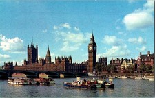 Vintage TWA London Big Ben Houses of Parliament River Thames Postcard picture