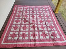 8ft 10.5in X 7ft 9in Handmade Farm Quilt Bed Spread Double Aster Or Checkerboard picture