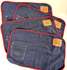 Vintage Levi Strauss 501 Denim Placemats Set of 4 Red Trim Pocket 1970s  13 x 20 picture