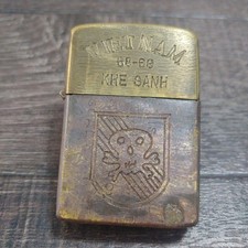 Zippo Vietnam 68-69 Khe Sanh Brass Engraved Lighter Skull Bright Light Team picture
