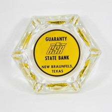 New Braunfels Texas Ashtray Guaranty State Bank Glass MCM Advertising Vintage picture