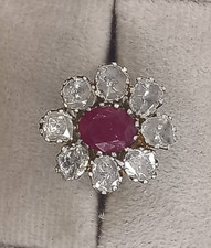 Ruby And Polaki Diamond Sterling Silver 925 Ring,Handmade Floral Silver 925 Ring picture