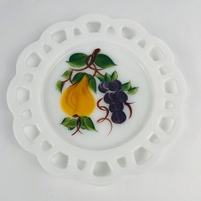 Vintage Anchor Hocking Fire Kink Milk Glass Fruit Plate Open Lace Edge 8 3/8” picture