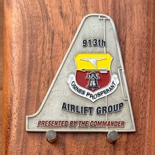913th Airlift Group Little Rock AFB Tail Shaped Air Force Challenge Coin  1#46 picture