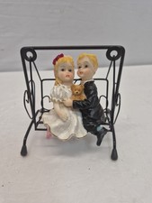 VTG Young Couple Holding Puppy Metal Lattice Swing Figurine  picture