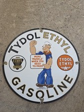 VINTAGE TYDOL ETHYL GASOLINE PORCELAIN  SIGN 12 INCHES picture