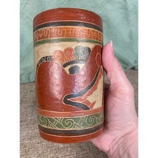 Nicaraguan San Juan de Oriente Terracotta Pottery Vase Hand Painted Folk Art Vtg picture