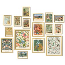ANERZA 16 PCS Gold Framed Vintage Eclectic William Morris Wall Art Decor picture