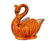 Vintage Mid Century Vibrant Orange Drip Glaze Swan Cache Pot Planter ~ Pristine picture