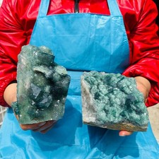 2pcs 6.29LB NATURAL Green Cube FLUORITE Quartz Crystal Cluster Mineral Specimen picture