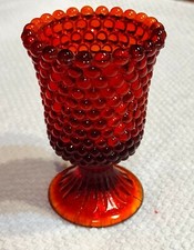 Vintage red Hobnail Fenton glass pedestal/footed candleholder picture