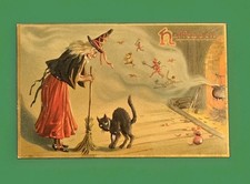Vintage TUCK'S Halloween Postcard No.150 Witch Demons Black Cat Devils 1908 picture