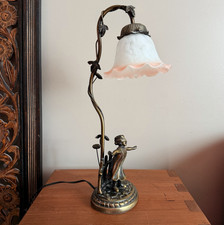 Vintage Art Noveau Tulip Table Lamp Bronzed Girl Hide & Seek Whimsy French 19.5