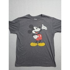 Disney T-Shirt Mens Large Charcoal Gray Mickey Mouse Graphic Print Cotton Casual picture