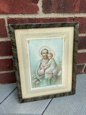 Antique Religious Saint Joseph W/Child Framed 10” X 8” picture