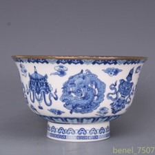 Blue White Bowl Gold Border Eight Treasures Pattern Bowl Antique Household picture