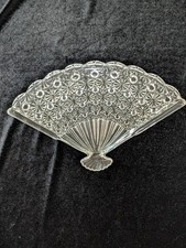 Vintage MCM Fan Shaped  Daisy & Button Glass Trinket/Perfume Tray 10.5