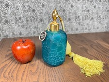 Mid Century Marcel Franck Paris Perfume Atomizer Bottle Blue Crackle Glass MCM picture