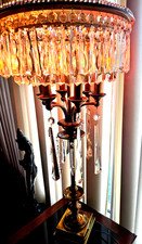 Vintage Brass & Crystal Prism Candelabra Chandelier Lamp 5 Light Holders picture