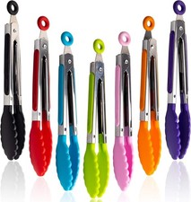 7 Pack Kitchen Tongs Set 7-Inch Color Mini Small Food Tongs with Stainless St... picture