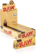RAW CLASSIC NATURAL UNREFINED ROLLING PAPERS 1.25 1 1/4 SIZE (BOX OF 24) picture