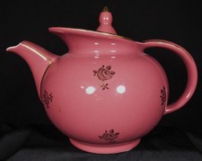 Hall 6 Cup Teapot Mauve w/Gold Accents Made in USA #0694 picture