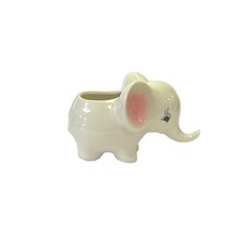 2 Pieces Ceramic White Cute Elephant Open Top Planter Art Figure ws3143AB picture