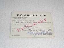 1961 Louisiana Lafourche Deputy Sheriff Honorary Commission Eddie Ste Marie Card picture