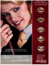 1983 De Beers Print Ad, ArtCarved College Class Rings 80's Cute Coed Model Smile picture