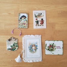 Antique Lot 5 Christmas Victorian Booklet Cards Unused Emboss Gilded Fringe New picture