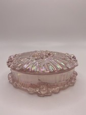 Vintage FENTON Soft Pink Opalescent Cabbage Rose Vanity Trinket Box picture