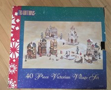 Vintage1994 TRADITIONS 40 Piece Christmas Victorian Village Set Almost Complete  picture