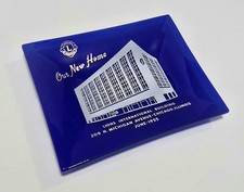 1955 Houze Glass Co Cobalt Blue LIONS CLUB Building Dish MCM Chicago Advertising picture