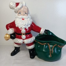 Vintage 70's Atlantic Mold Hand Painted Ceramic Santa Claus W/Open Toy Sack&Bell picture