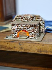 Vintage Christmas fireplace W/ light Small Rock Wall 1950s 60s Folk Art Antique picture