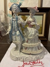 Vintage German Porcelain Lace Courting Couple Figurine Iridescent Rococo Large picture
