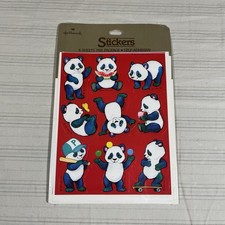 Vintage 1984 Hallmark Panda Bear Stickers 4 Sheets Red New picture
