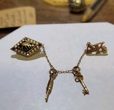ALPHA DELTA PI 10k gold Sorority Pin Charms Guard Pearl Sapphire Vintage Badge  picture
