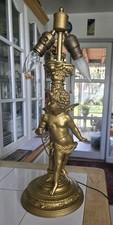 VINTAGE VICTORIAN GILDED BRASS CHERUB HOLLYWOOD REGENCY TABLE 2 BULBS picture